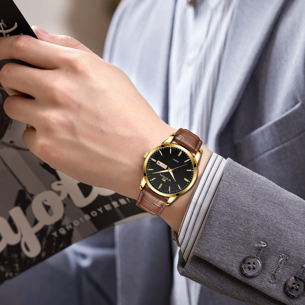 2023 Нови Мъжки Бизнес Часовници, Класически Британски Стил Кожени Златни Черни Ежедневни Кварцов Часовник Luxury Glow Мъжки Водоустойчив Часовник
