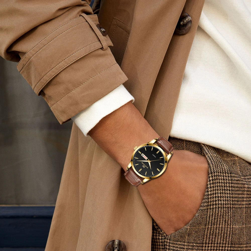 2023 Нови Мъжки Бизнес Часовници, Класически Британски Стил Кожени Златни Черни Ежедневни Кварцов Часовник Luxury Glow Мъжки Водоустойчив Часовник