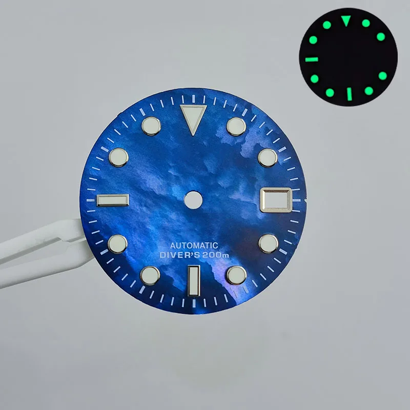 28,5 мм циферблат с 369 цифрови контакти зелен светлинен циферблат часа е подходящ за промяна на детайлите на механизма NH35/NH36