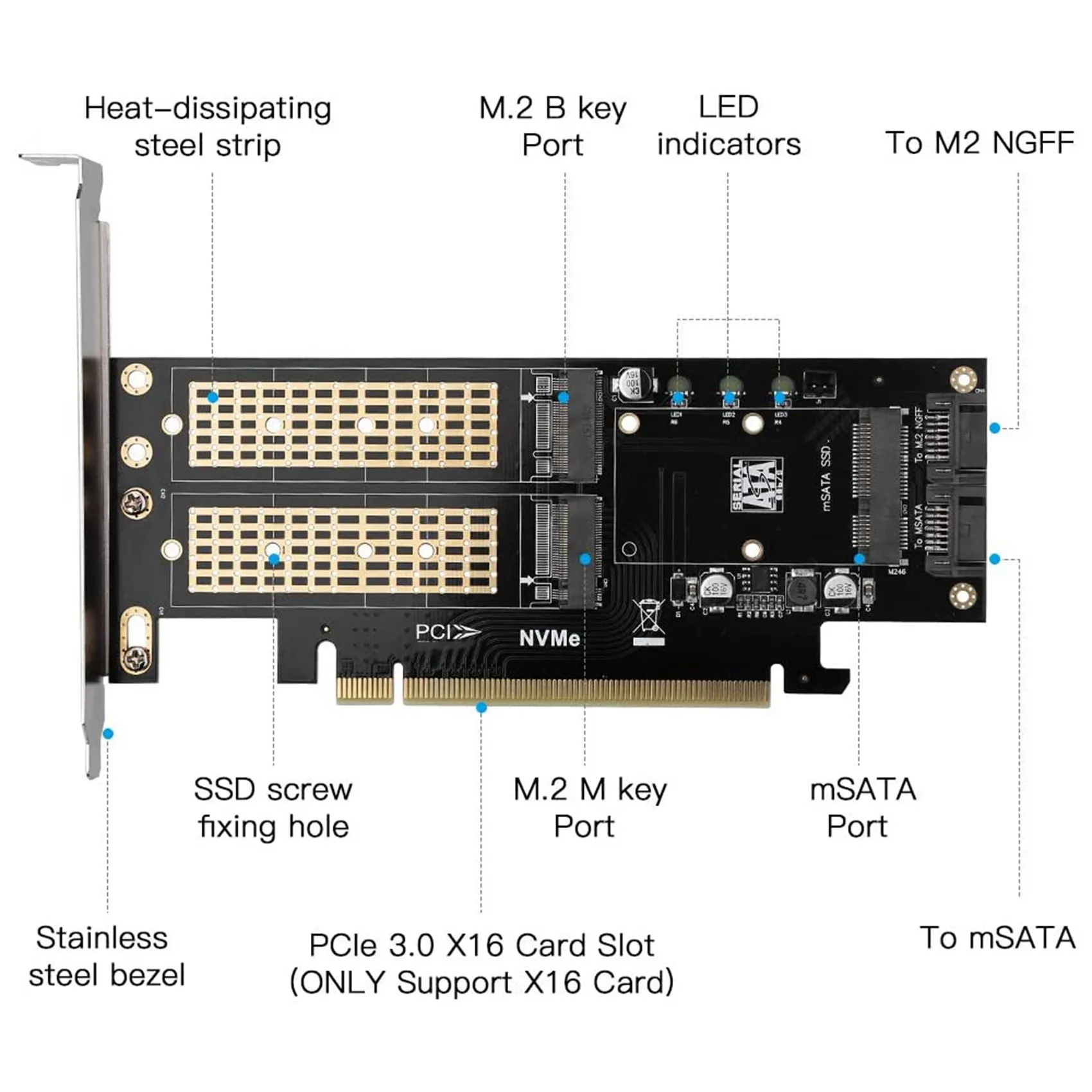 2X Карта-адаптер SSD NGFF и MSATA 3 в 1, M. 2 NVME за PCIE/ M. 2 SATA SSD за SATA III/ адаптер MSATA за SATA за 2280/2260
