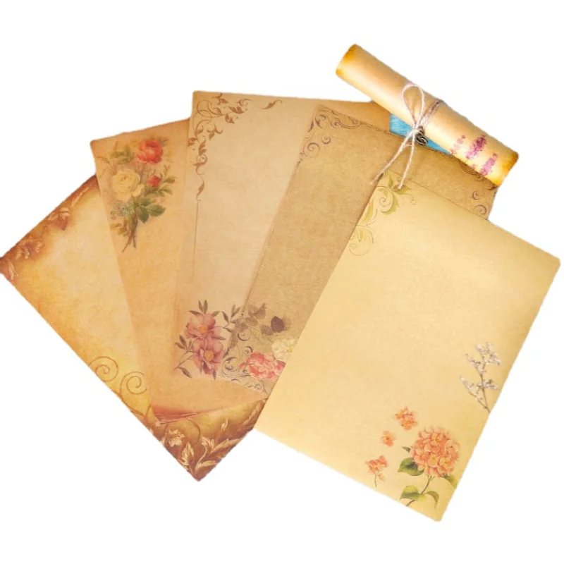 8 Листа/комплект Ретро Бележник за писма от крафт-хартия с формат А5 21*14,5 cm, Листове хартия за романтични любовни писма, Реколта Канцеларски материали от хартия
