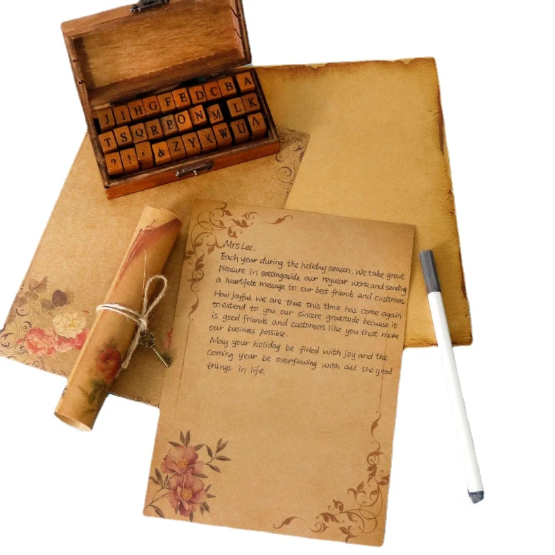 8 Листа/комплект Ретро Бележник за писма от крафт-хартия с формат А5 21*14,5 cm, Листове хартия за романтични любовни писма, Реколта Канцеларски материали от хартия