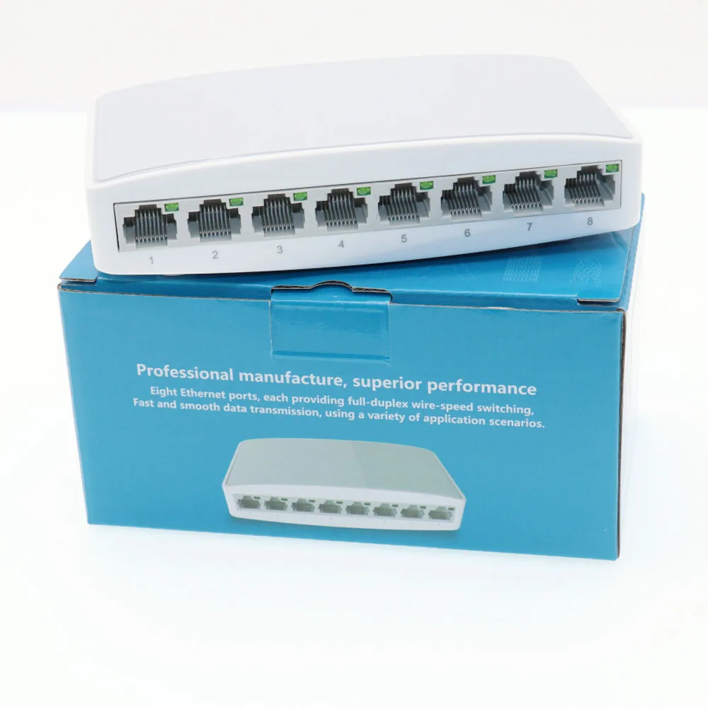 8-портов unmanaged switch сигурност Ethernet 10/100 М 8*портове 10/100 Base-TX-RJ-45 Мрежов протокол IEEE802.3x Ethernet комутатори 5 В
