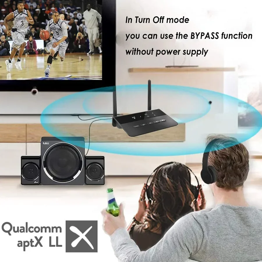 80 М Предавател, приемник, Bluetooth 5,0 Aptx HD LL Безжичен аудиоадаптер с ниско закъснение 3,5 мм Жак AUX вход RCA за PC TV Слушалки