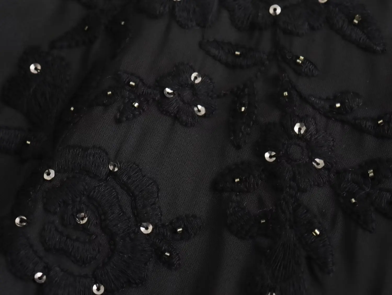 Elmsk Френска черна елегантна реколта риза-кимоно с бродерия кичури, Асиметрично яке, Всекидневни топ
