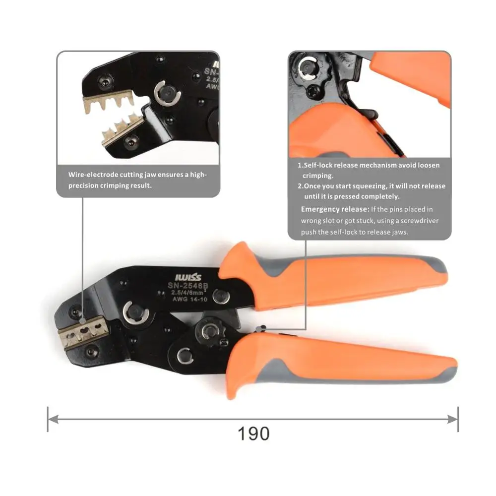IWISS SN-2546B EDM Обжимные Клещи с Механизма на палеца за слънчеви Конектори 2,5/4/6 мм 2-Проводный Инструмент Cimper Tool Mini Ръчни инструменти