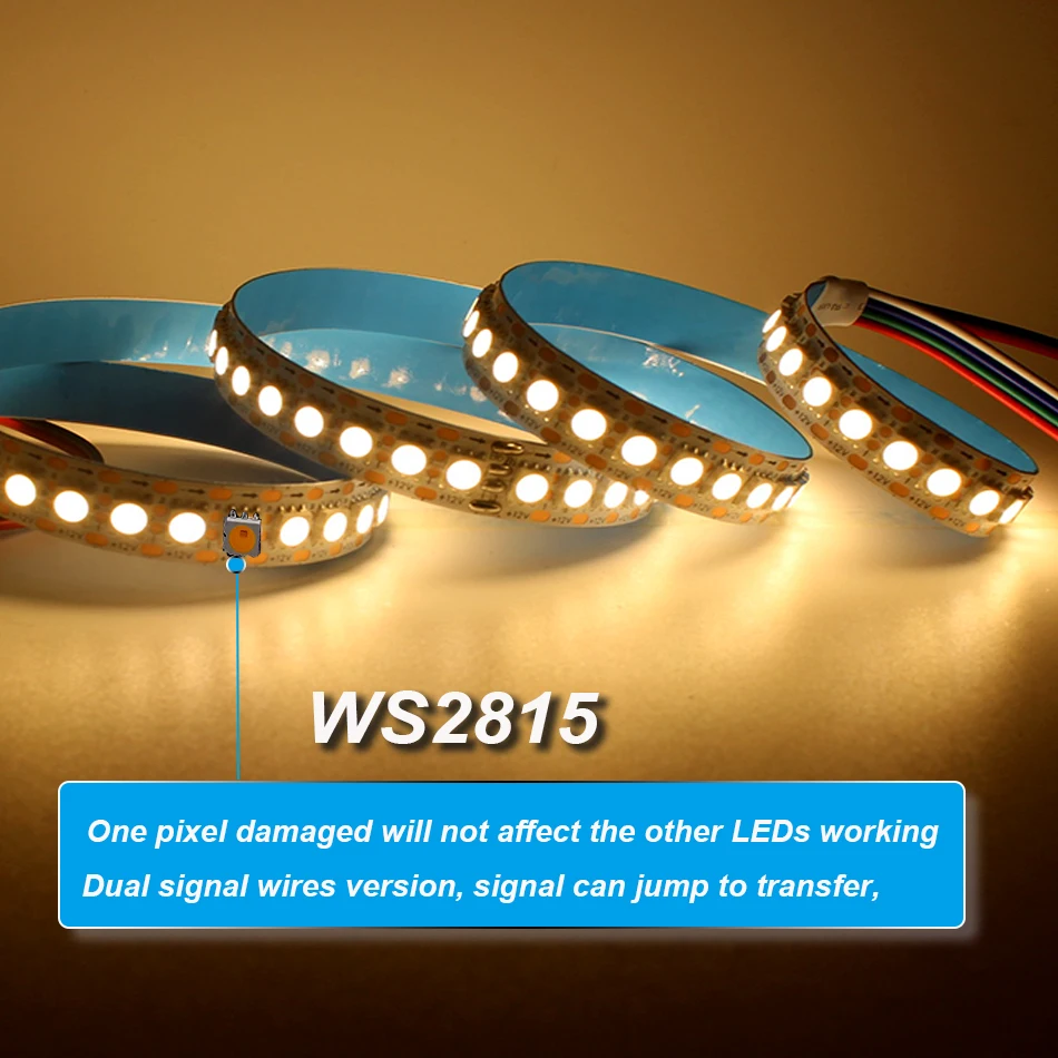 Led лента WS2815 Адресуемая един-цветен DC12V топло бял/white 30 led/m 60 светодиода/m 5050 Пиксела smart светлини Лента