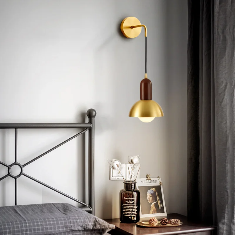 Led монтиран на стената лампа, Златна Нощни Модерен минималистичен фон за хола Стенни Осветление преминаването на Ретро Творчески дом на Дървен декор на Светлина