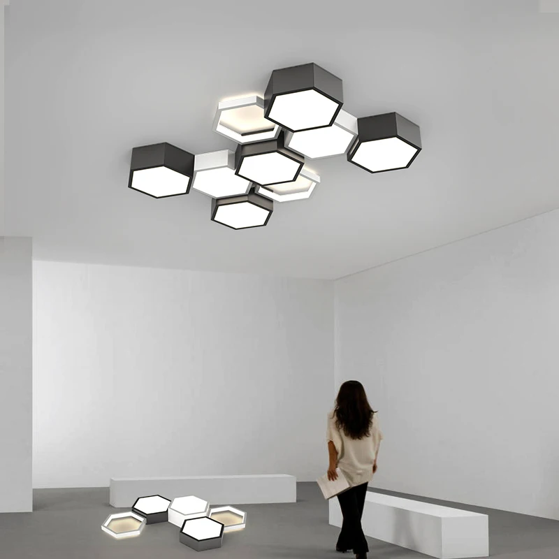 Led тавана лампа с Модерен търговски център е Лесна атмосфера хола Офис Скандинавски модел Спалня Шестиугольные Творчески лампа 