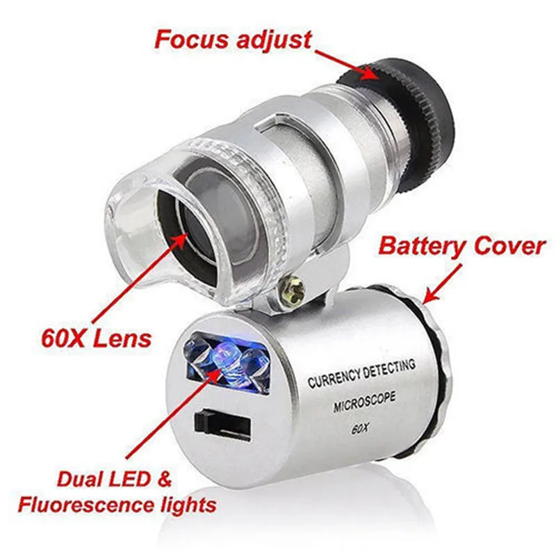 OOTDTY 60x Мини джобен LED UV-Бижутериен Лупа, Микроскоп, Стъклена Бижутерия Лупа, Директна Доставка