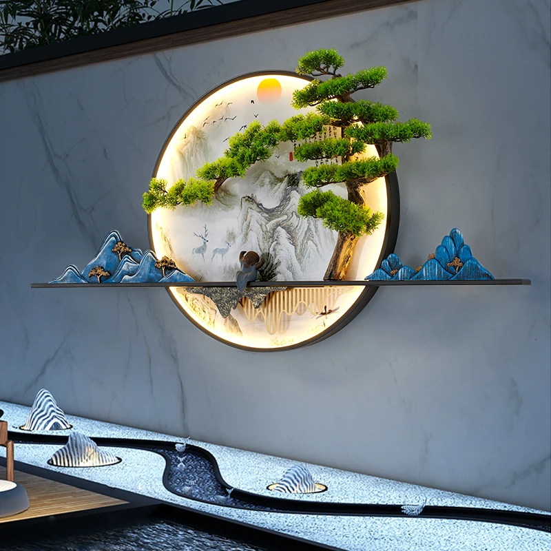 RONIN Слънчева Външна Стенни лампа Creative Pine Околовръстен Landscape Водоустойчив Стенни Картини за декорация на Вътрешния Двор на вилата