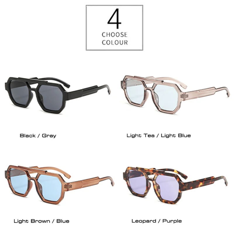 SO & EI, Ретро Двойни мостове, Женски мулти фасетиран Квадратни слънчеви очила, Модерен Сини Лилави Мъжки слънчеви очила с UV400