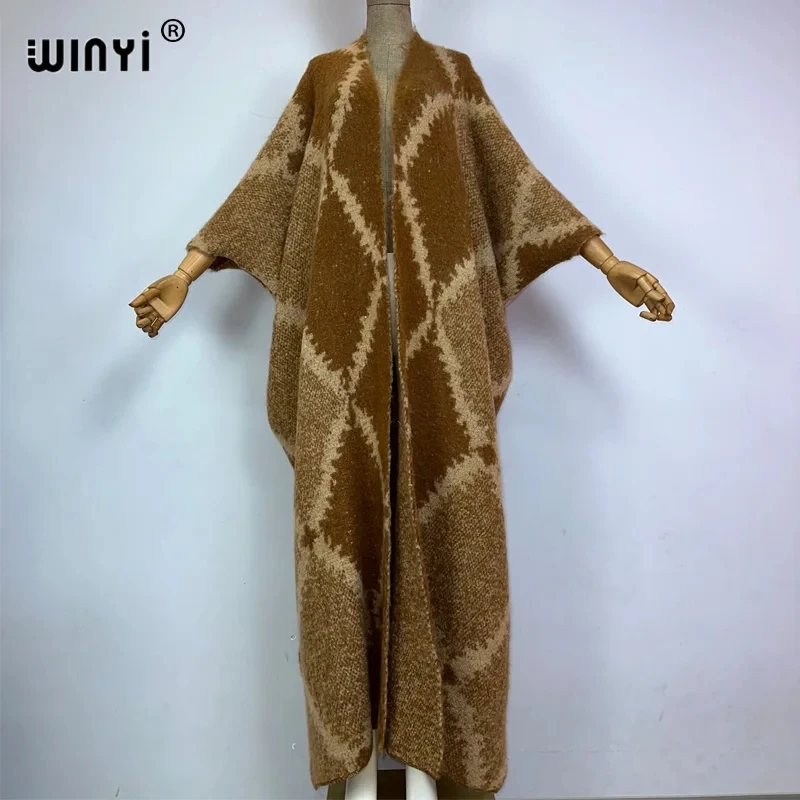 WINYI Зимно дамско НОВО луксозно меховое палто с модерен принтом неутрален цвят, гъст удобно топло дамско палто, пончо, дълъг пуховик