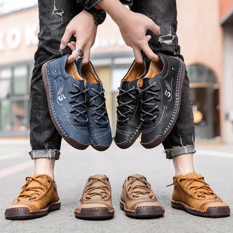 висококачествена кожена ежедневни мъжки обувки-той е с ниско деколте ръчна изработка, удобен размер 41, 42, 47, 48, новост 2023 г., пешеходната обувки, черен, кафяв