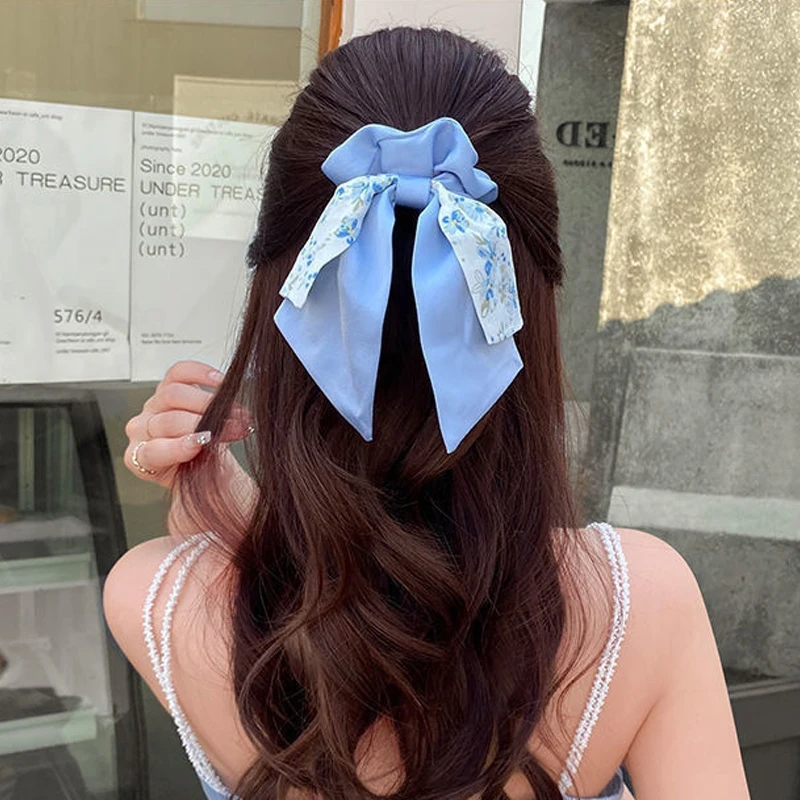 Вратовръзки-пеперуда, с хубави цветя принтом, дамски гумени ленти за коса, пролетно лента 2023, ластични ленти за коса с лък, прическа