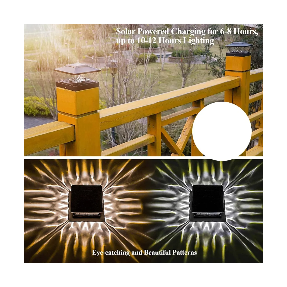 Външните светлини на слънчева стълба - 2 опаковки, 2 режима на осветление на слънчевата палуба, водоустойчив електрическите стълбове на слънчеви батерии IP65, черни