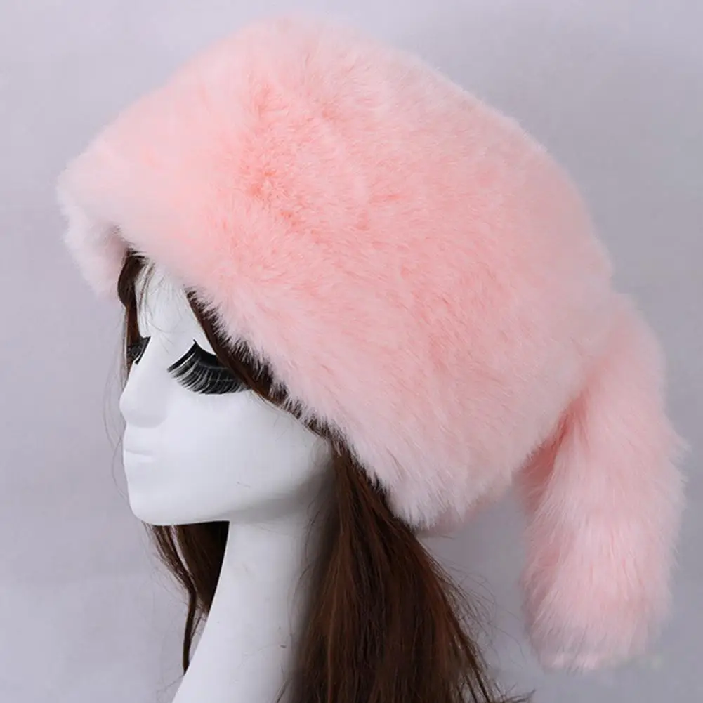 Дамска есенно-зимна удебелена топла шапка с плосък покрив, имитирующая на Лисици, Зайци кожа, Капачка за защита на ушите от изкуствена кожа в етнически стил С опашка