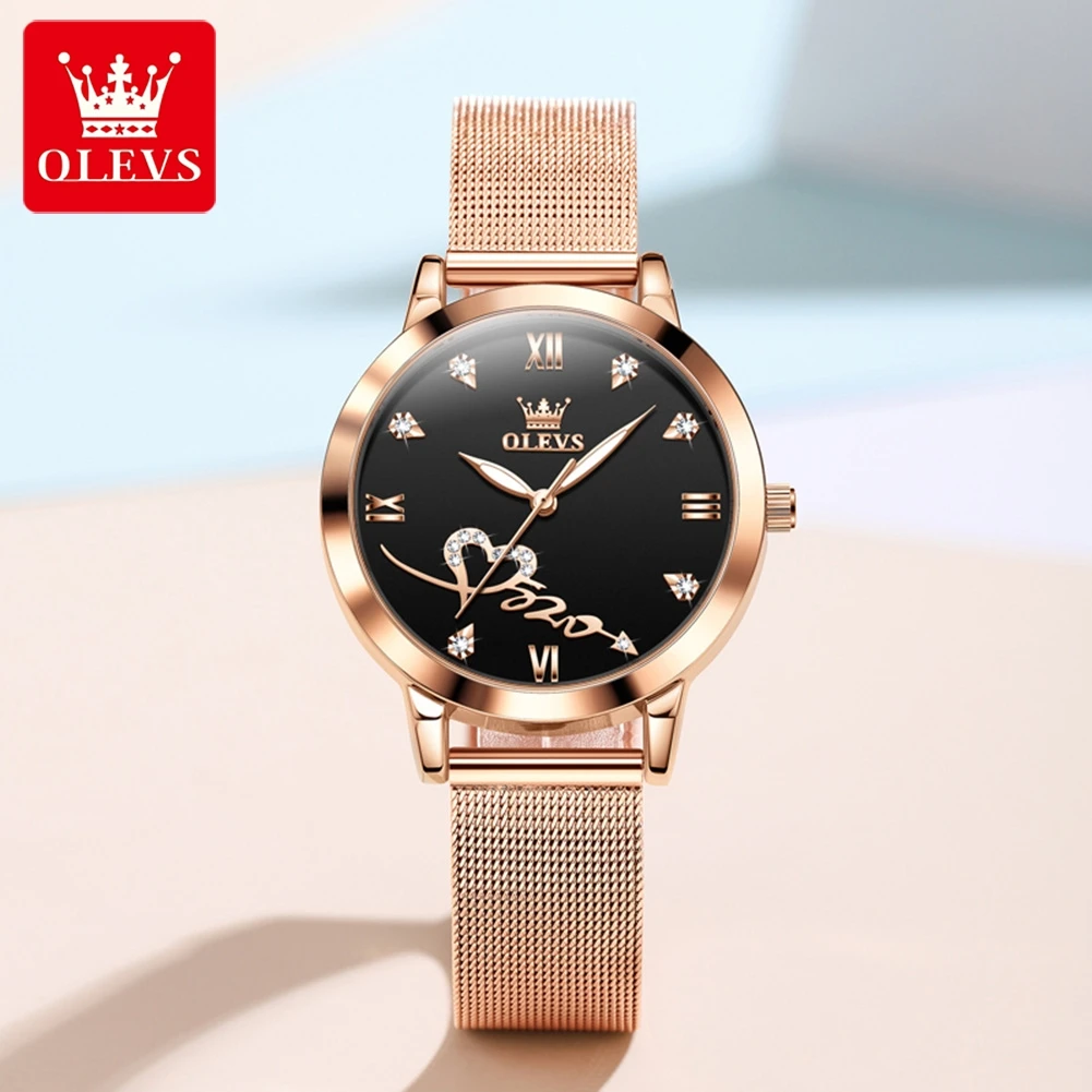 Дамски ръчен часовник OLEVS Оригинални луксозни дамски часовник с водоустойчив мрежесто каишка от неръждаема стомана, кварцов дамски часовник