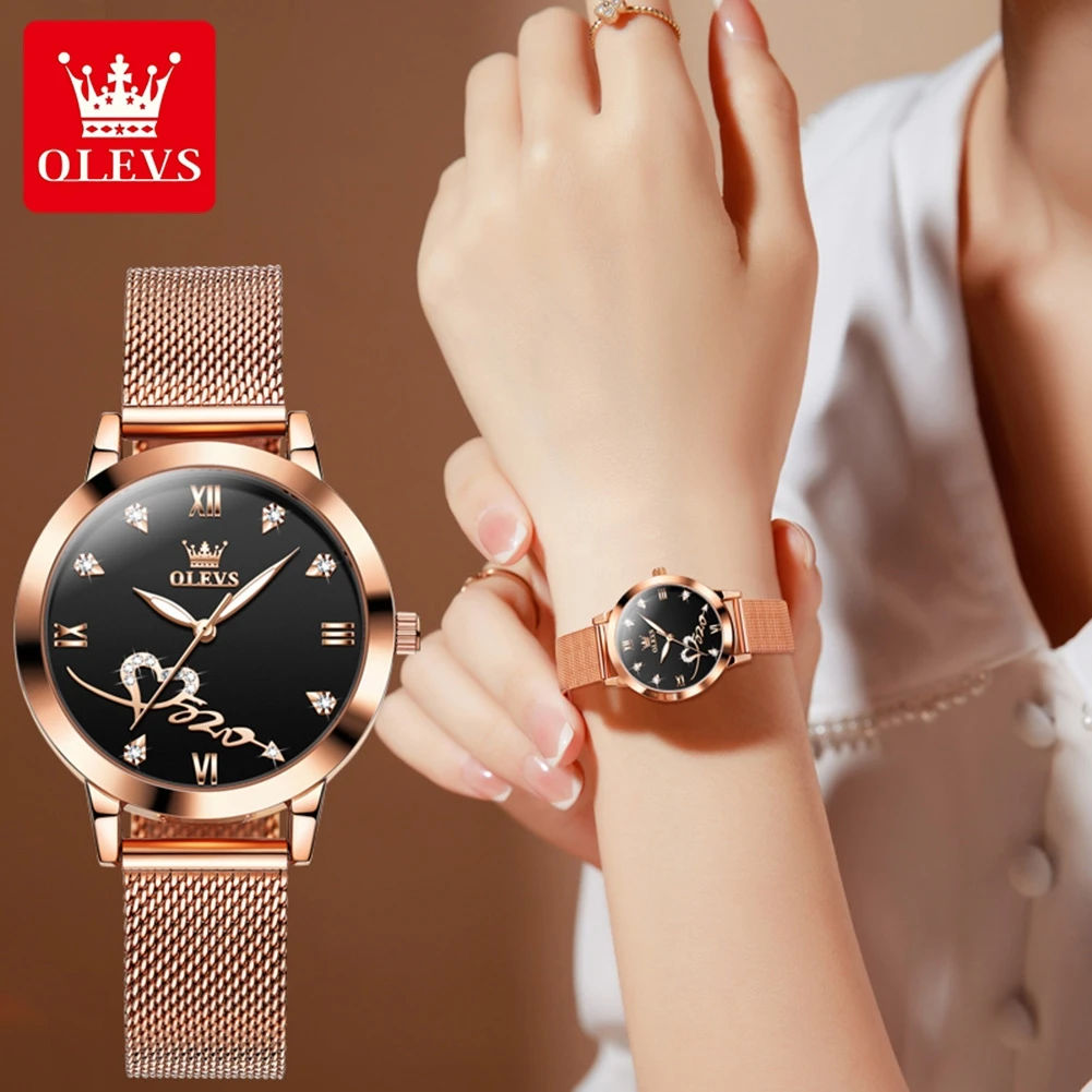 Дамски ръчен часовник OLEVS Оригинални луксозни дамски часовник с водоустойчив мрежесто каишка от неръждаема стомана, кварцов дамски часовник