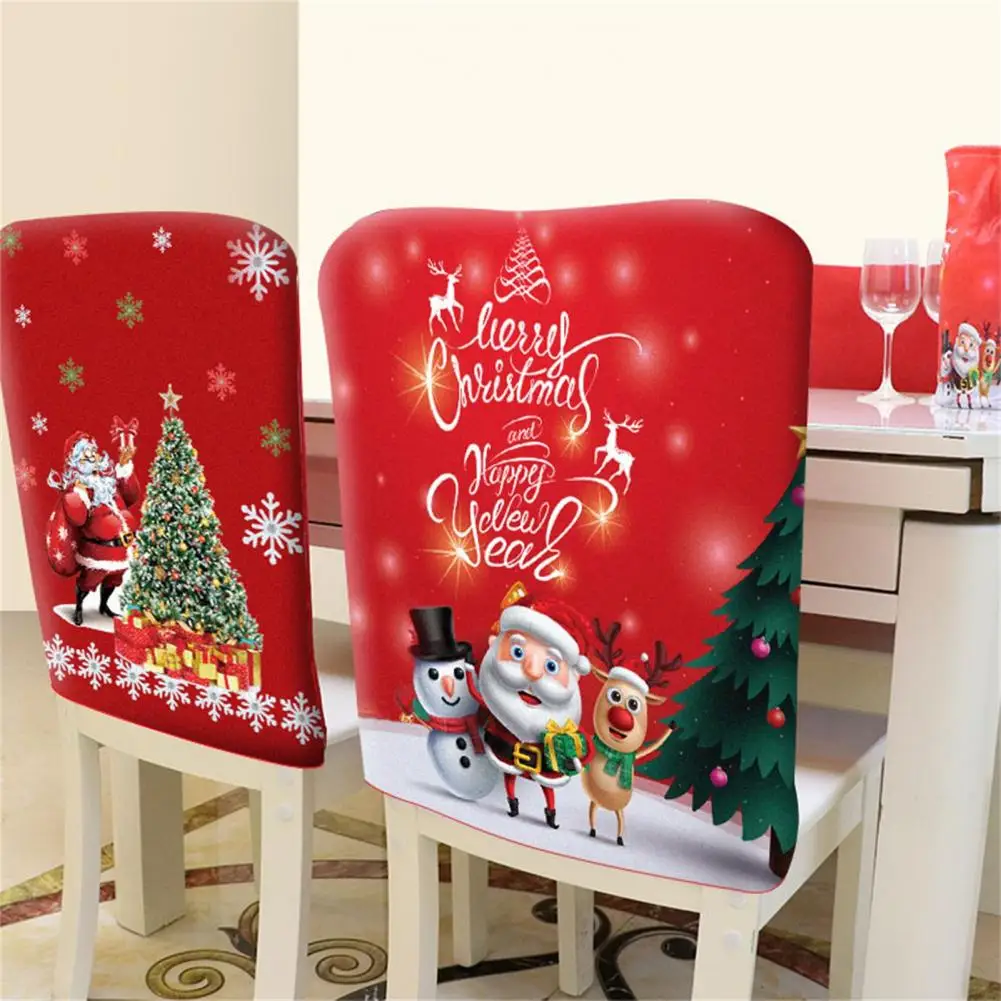 Декоративен цветен калъф за стол с коледните принтом Дядо Коледа, празнична декорация за банкет