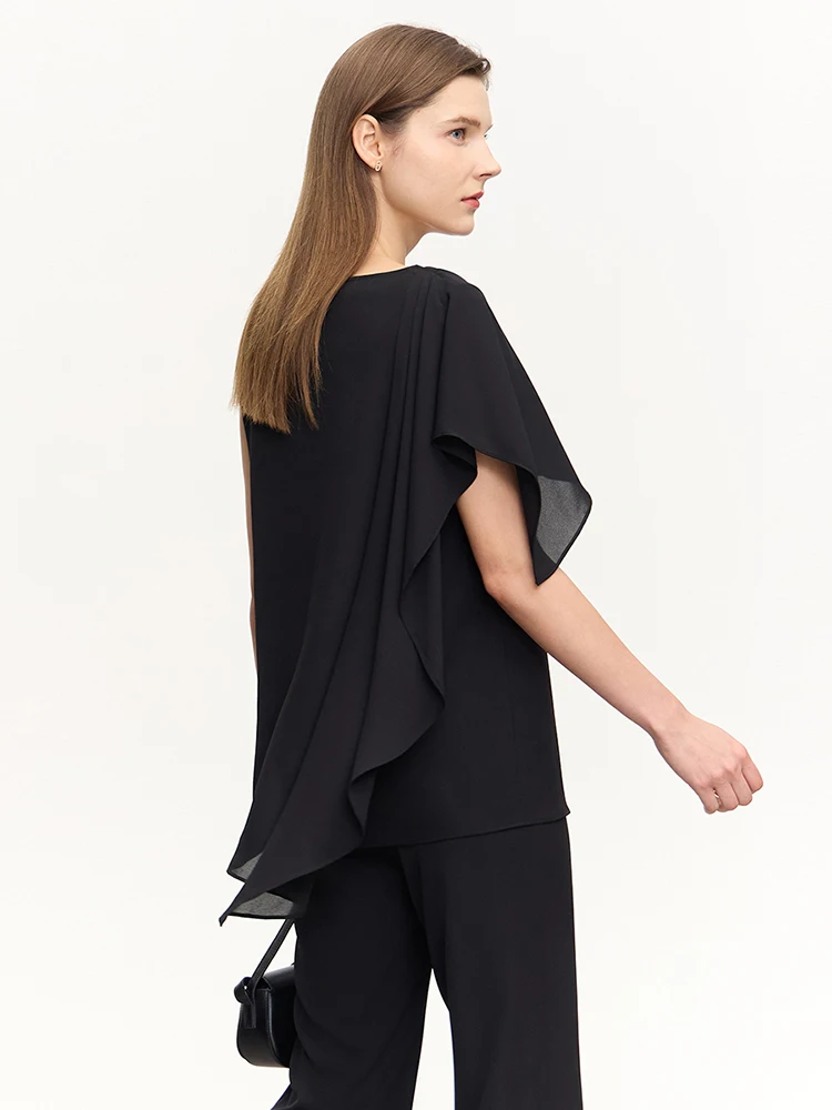 Жените риза AMII Minimalism Fashion 2023, Нови Летни Елегантни Ежедневни блузи с V-образно деколте и ръкав-пеперуда в стил мозайка от шифон 12352071