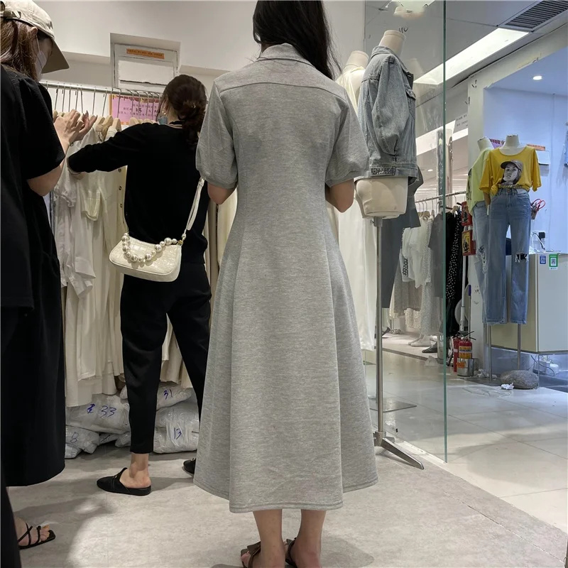Женствена рокля с пищни ръкави, лесно, однотонное, Нов дизайн, Корейското модерно лятно женствена рокля, елегантна женствена рокля Ins, уютно, модерно рокля трапецовидна форма