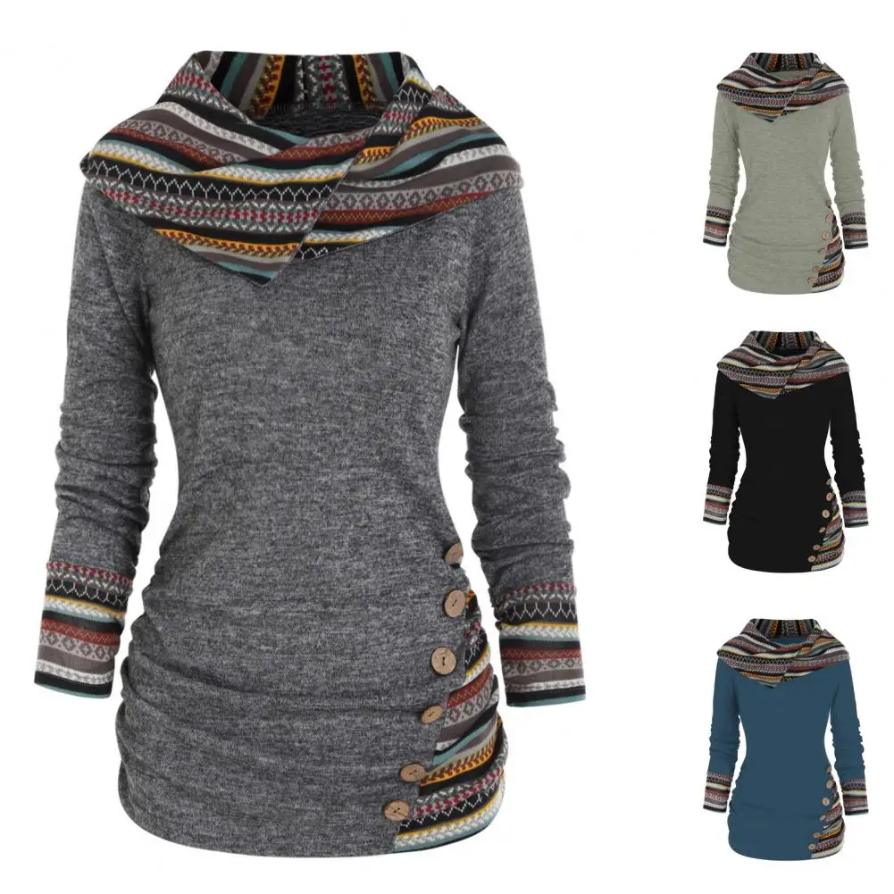 Зима-Есен, Нов модерен вязаный пуловер в клетка с принтом в стил мозайка, пуловер с качулка, шал копчета, пуловер с рюшами, пуловер
