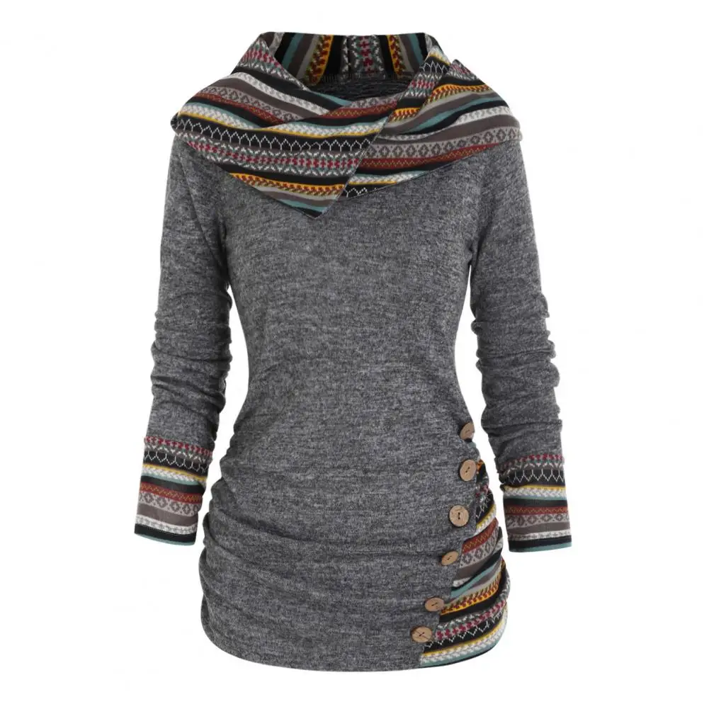 Зима-Есен, Нов модерен вязаный пуловер в клетка с принтом в стил мозайка, пуловер с качулка, шал копчета, пуловер с рюшами, пуловер