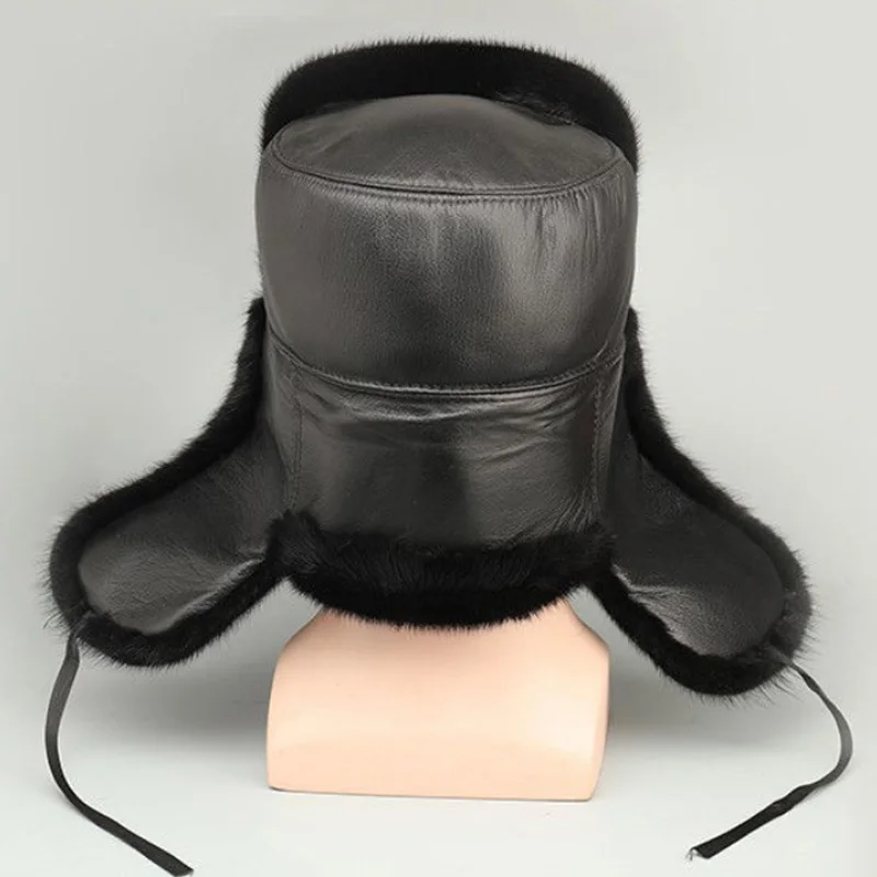 Зимна мъжка шапка-ушанка от изкуствена кожа Дупки, дебели ветрозащитная топла шапка-бомбер, луксозни шапки за двустранен чорапи, улични аксесоари