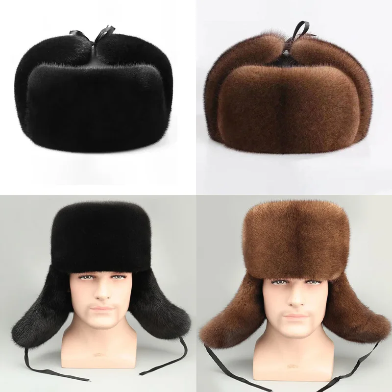 Зимна мъжка шапка-ушанка от изкуствена кожа Дупки, дебели ветрозащитная топла шапка-бомбер, луксозни шапки за двустранен чорапи, улични аксесоари