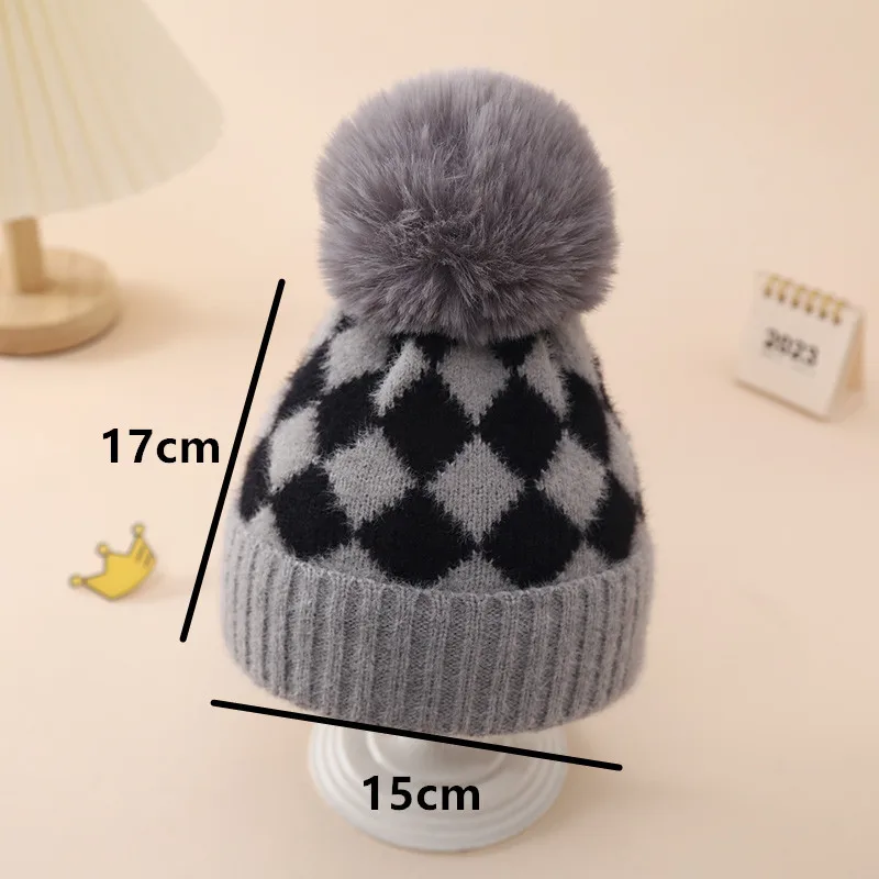 Зимна шапка за малки момчета, скъпа вязаная шапчица в клетка, топла шапка за новородено, аксесоари за студено време