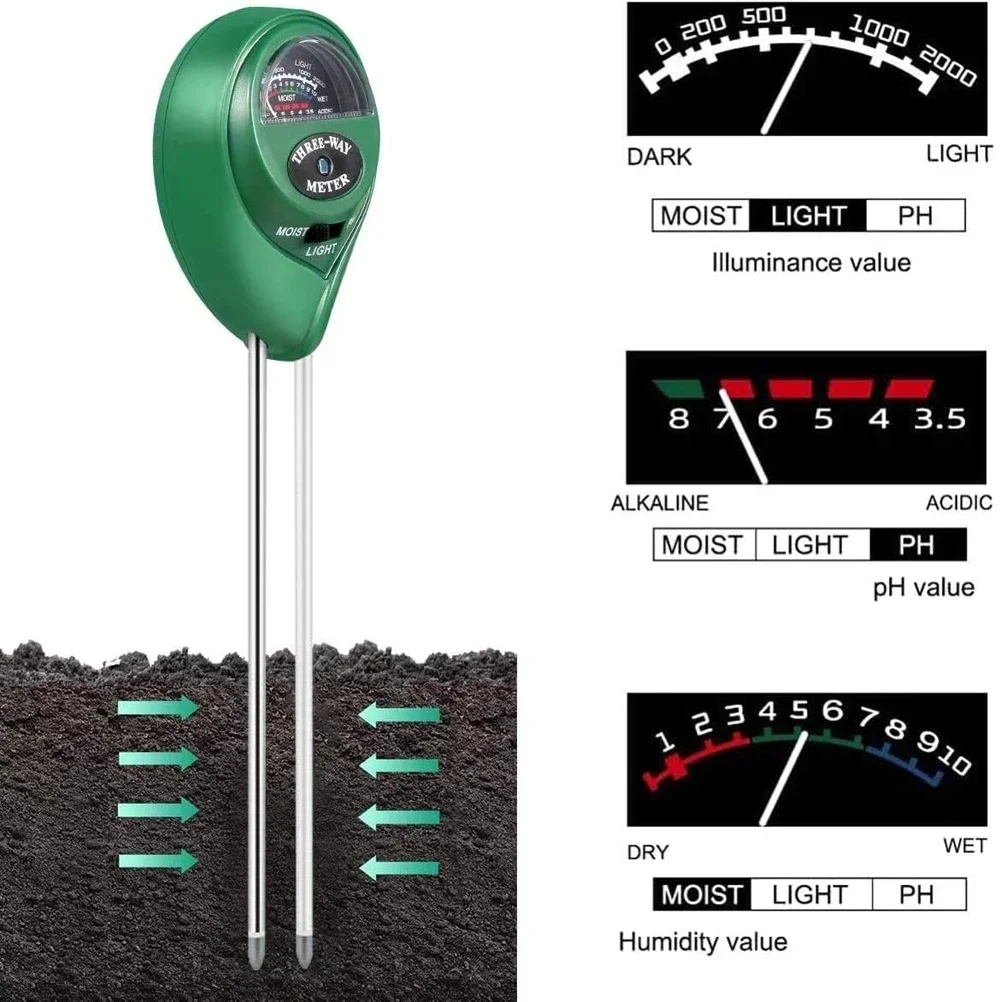 Измерване на PH на почвата 3 в 1 Измерване на PH на слънчева светлина Киселинността на растенията Влажност, PH Градински цветя Сензор за влажност на почвата Touch монитор