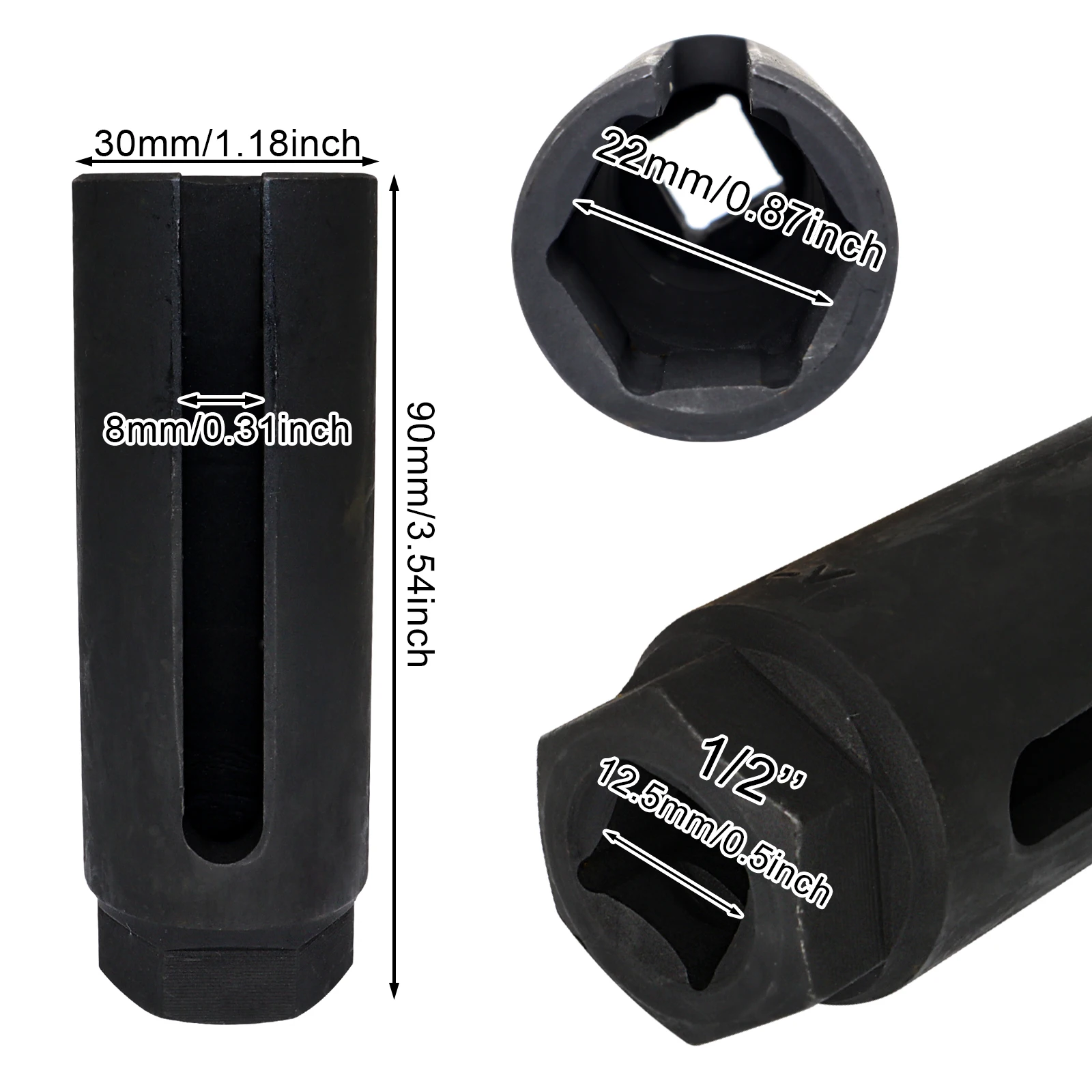 Инструмент за демонтаж и монтаж на кислороден сензор Гнездо за облекчаване на сензора Черно набиране с тесен провлак Автомобилни инструменти 1/2 с 8 мм Слот CR-V Стомана
