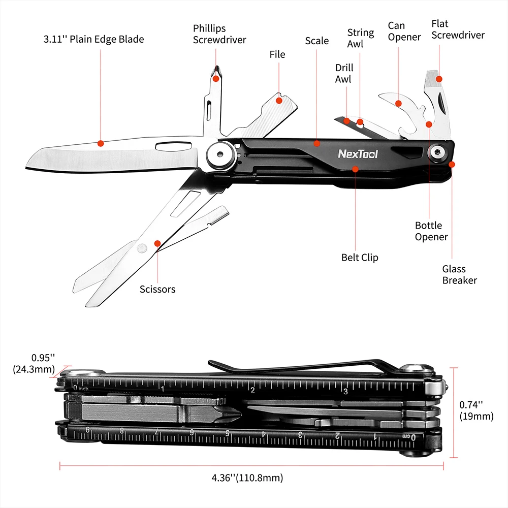 Инструменти Xiaomi 12 В 1 EDC, сгъваем джобен нож с предохранителем, комплект за оцеляване, Ножици за риболов, Многофункционален инструмент на улицата