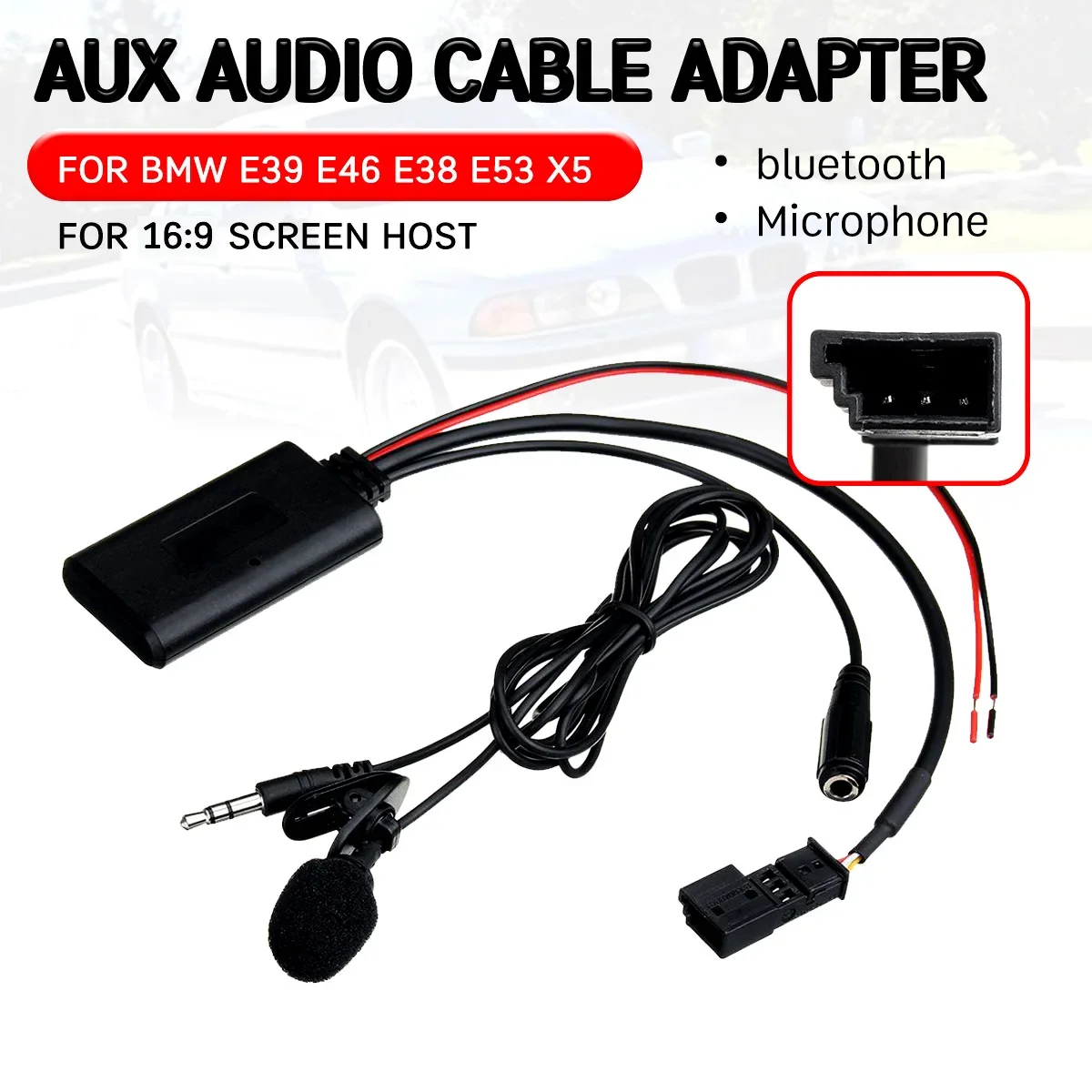 Кабел-адаптер Bluetooth, Aux-Приемник с Микрофон за Интерфейс Аудиоголовки с Голям екран, 16:9 за BMW E39 E46 E53 X5 2002-2006 година