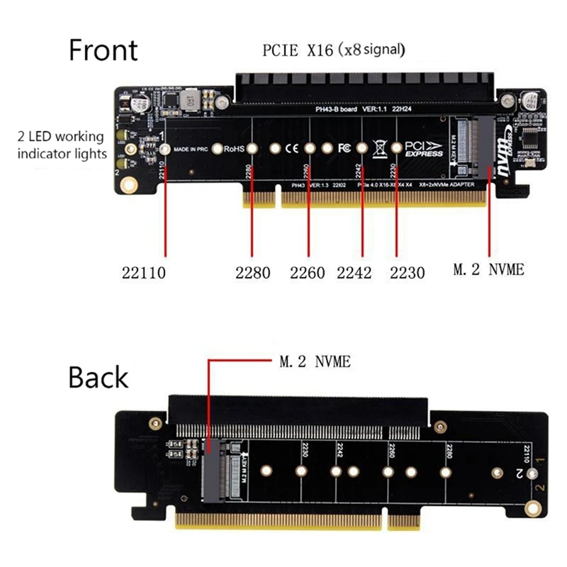 Карта адаптер, PCIE X16 за M. 2 NVME SSD PCIE X16 За X8 + X4 + X4 Quad VROC .2 Порт Nvme