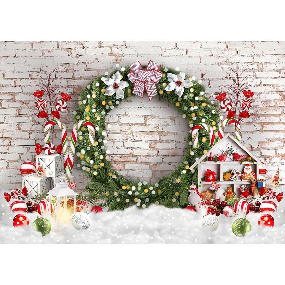 Коледна украса Mocsicka за тухлена стена в ретро стил, венец, дар от бонбони, блестящ фон, подпори за детска фотосесия в помещението за малки деца