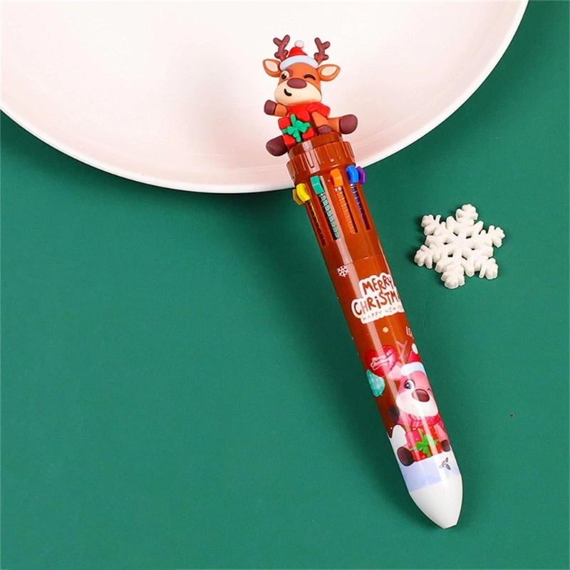 Коледна химикалка писалка 10-в-1, прибиращ се многоцветен химикалка писалка за деца, подарък за коледно парти.