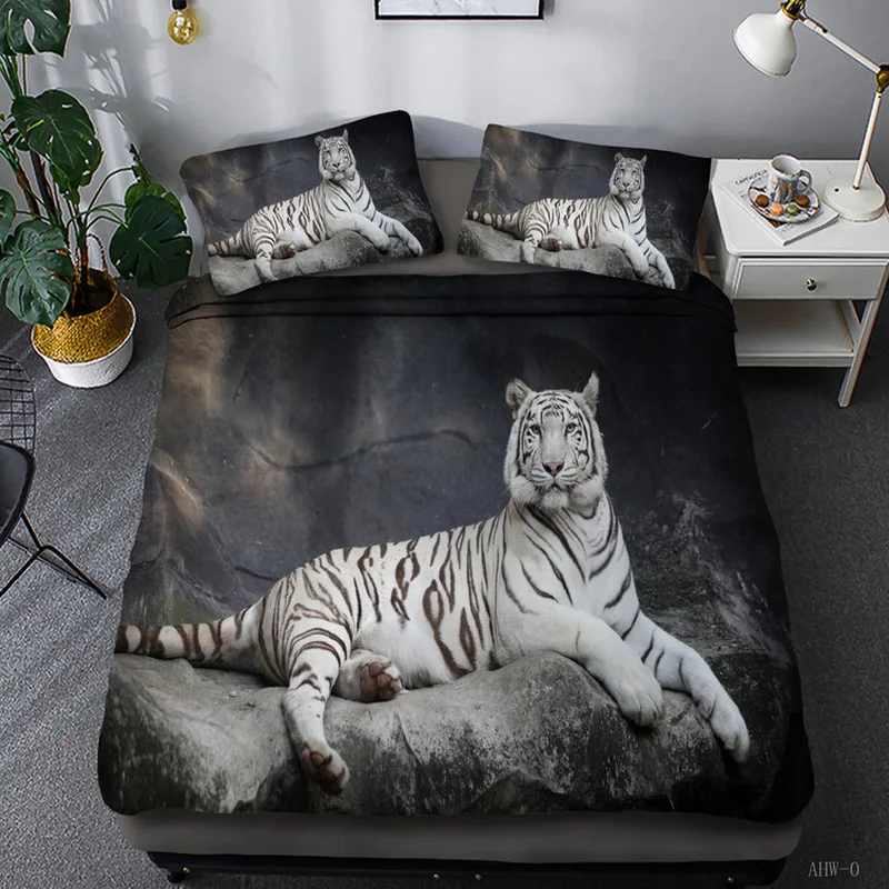 Комплект постелки с 3D Принтом Животни Лъв, Тигър Черен Черно-Бели пухени Завивки 3D-Стеганое Одеяло Комплект Спално Бельо Nordic King Size