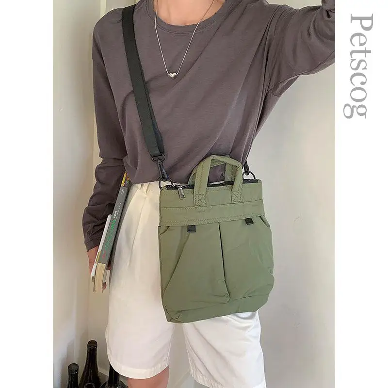 Корейски найлонови дамски чанти през рамо, преносима чанта-кофа с голям капацитет, ежедневна чанта през рамо в стил опрятного колеж, ученически чанти през рамо