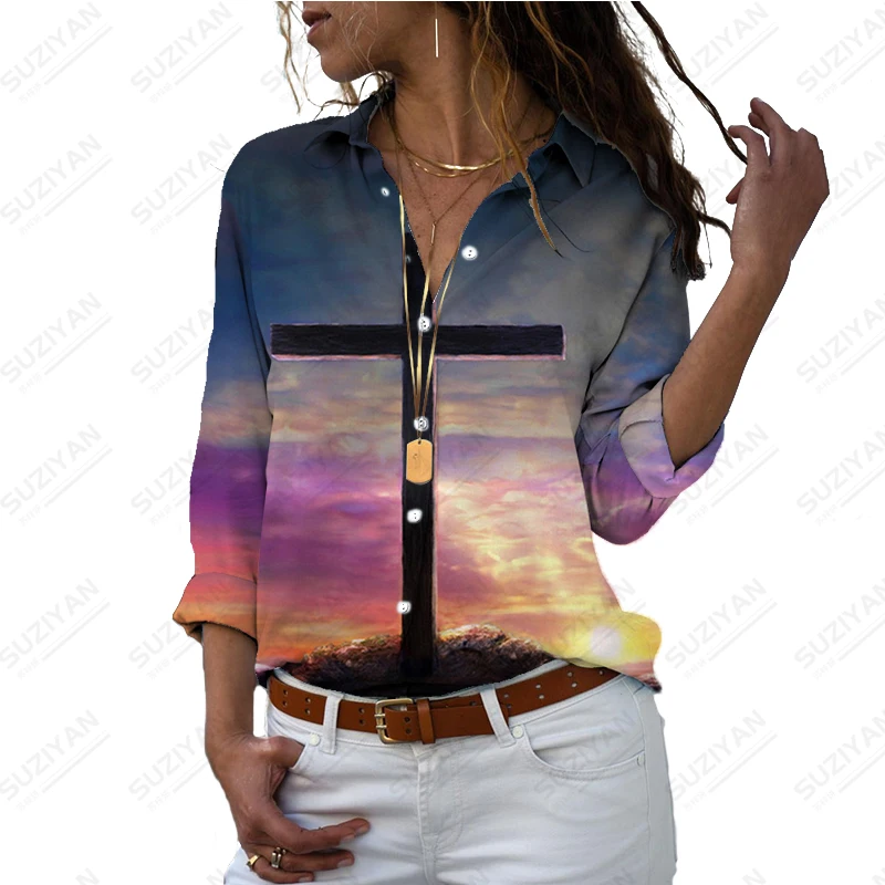 Лятна дамска риза с дълъг ръкав, риза с 3D-принтом, модни удобна риза, риза за крайградски пътувания, риза с дълъг ръкав за почивка