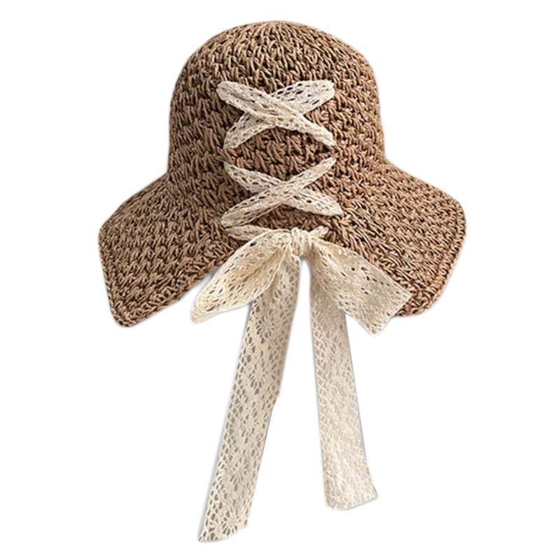 Лятна панама с регулируема лента, възли плетене на рибарски шапки за жени, удобни за кожата шапки, Солнцезащитная шапка с голяма периферия