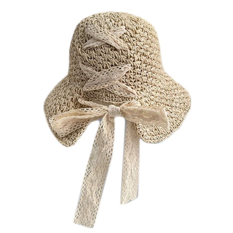 Лятна панама с регулируема лента, възли плетене на рибарски шапки за жени, удобни за кожата шапки, Солнцезащитная шапка с голяма периферия