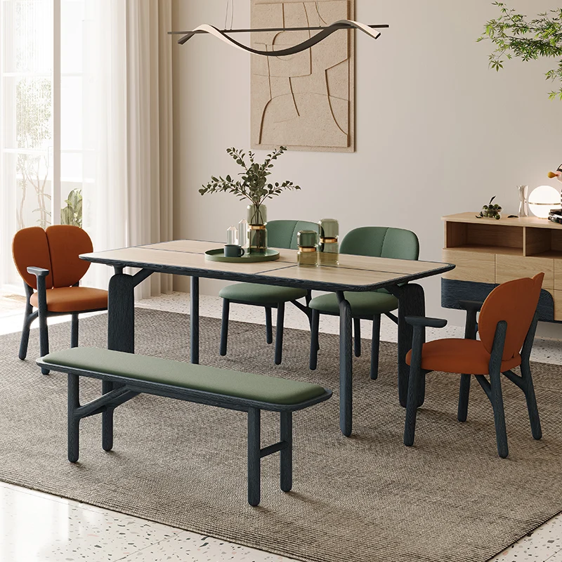 Маса за хранене с bouton клони, модерен обикновена маса за хранене от масив ясен, дизайнерска комбинация от правоъгълен маса за хранене и столове в скандинавски стил