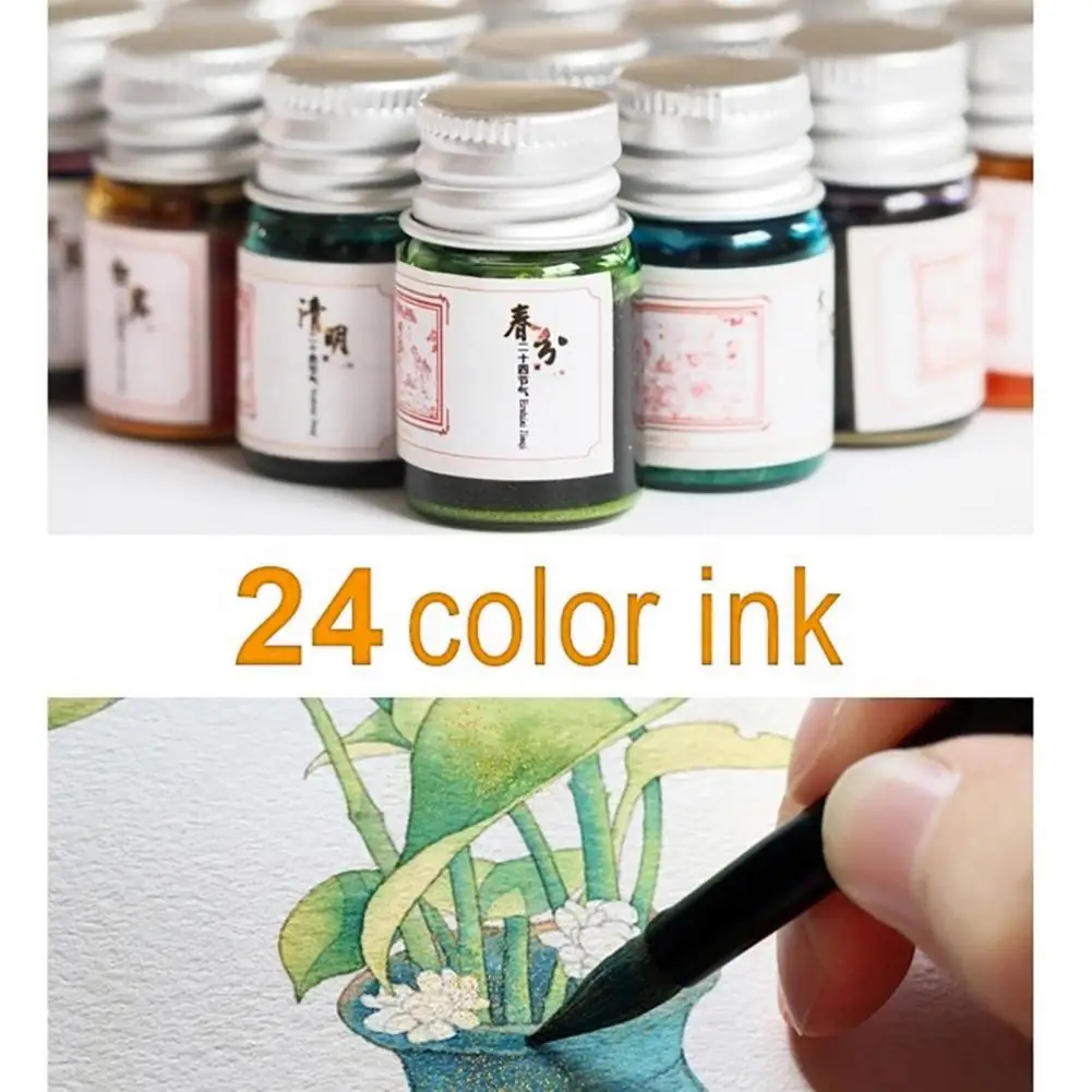 Мастило за рисуване, дръжка, стъклена бутилка с мастило, 24 цвят, Елегантни, цветни за писане