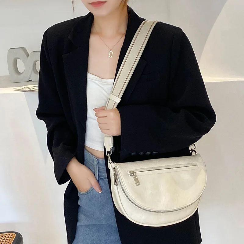 Модерен дамски седельная чанта от изкуствена кожа, луксозна чанта през рамо, малка кръгла чанта, широки колани, чанта през рамо, bolsos