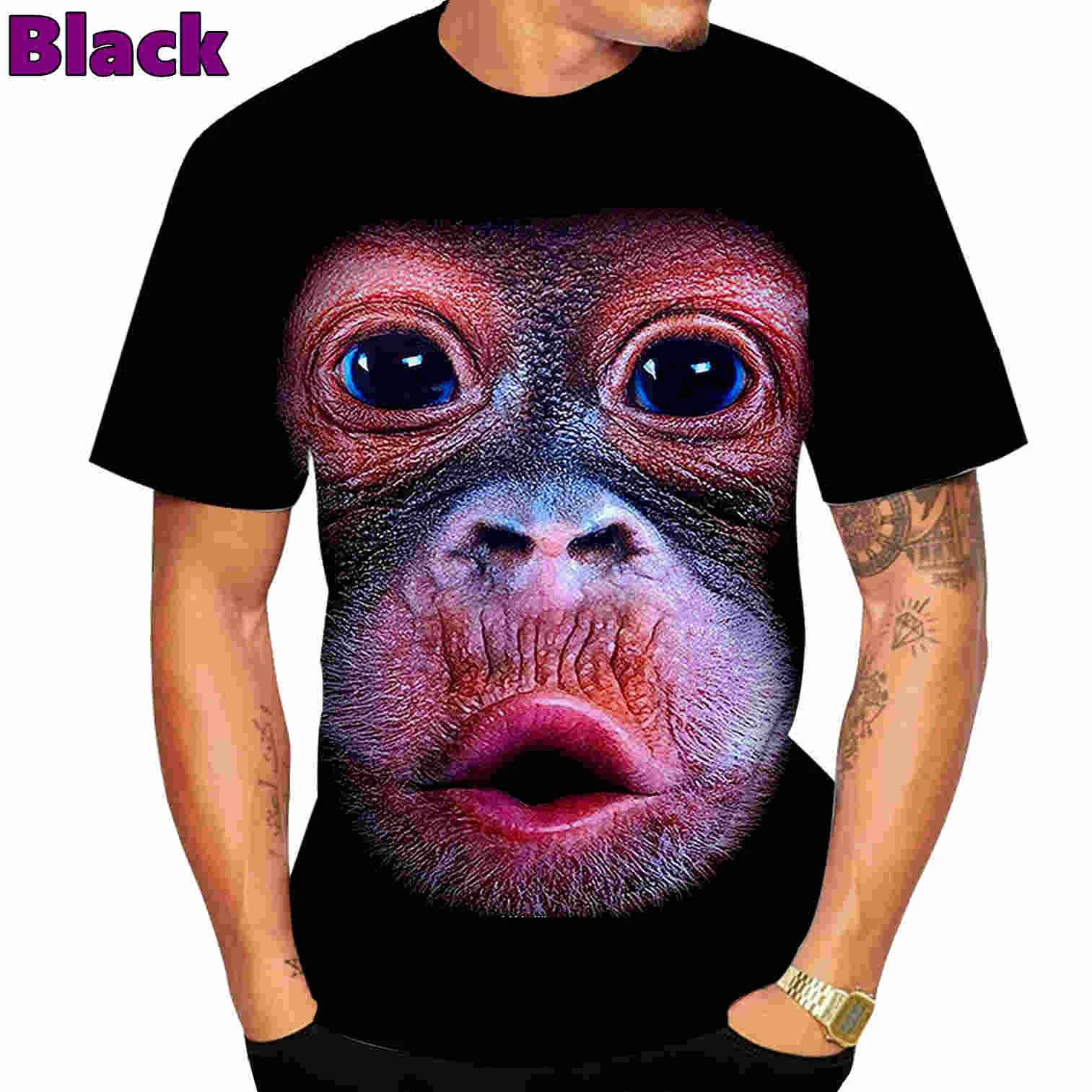 Модерен ежедневен мъжки t-shirt с новия 3D-дизайн, пародия на гориллу, забавна маймунката, забавна надутой маймунката, 3D-печат, лятна риза с къс ръкав