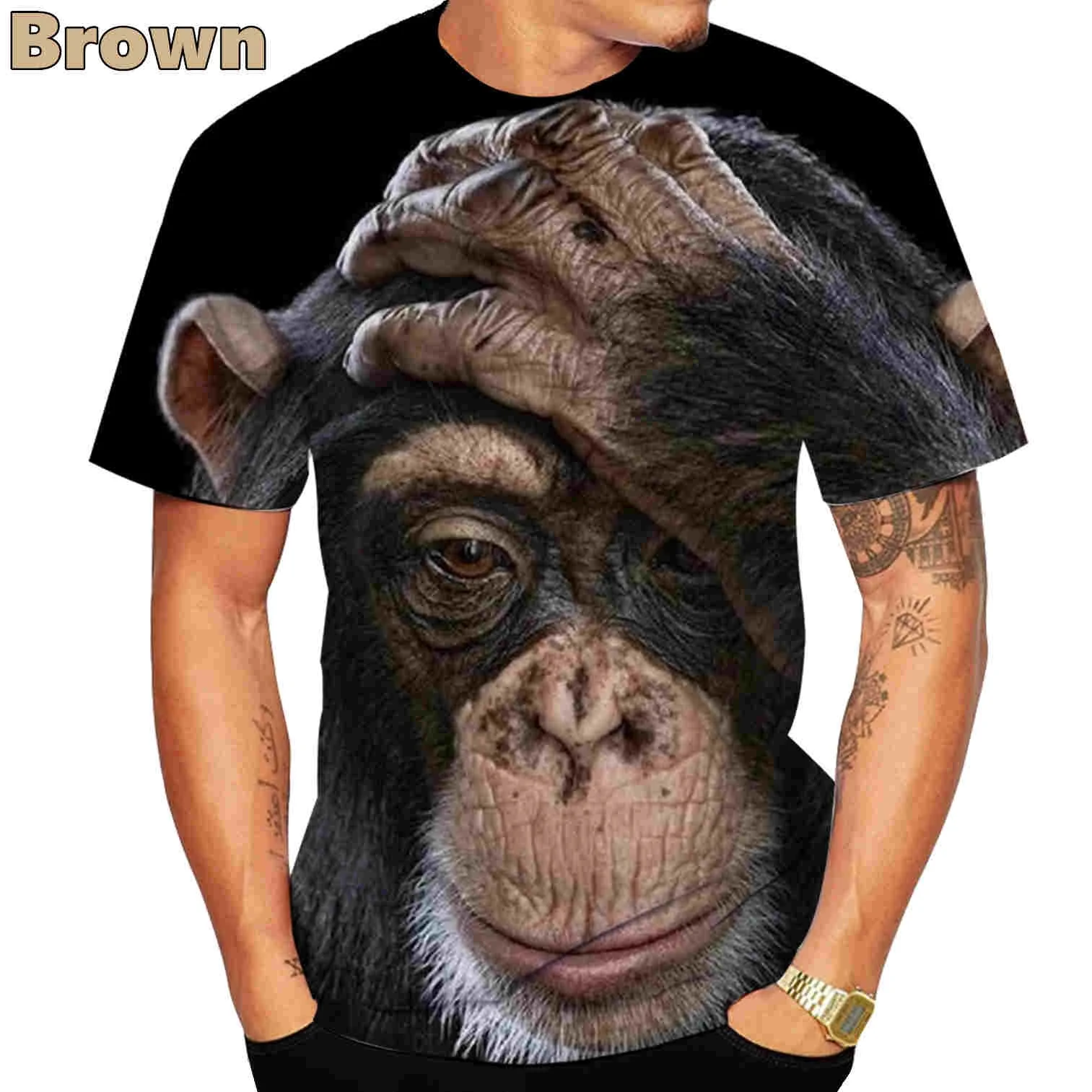 Модерен ежедневен мъжки t-shirt с новия 3D-дизайн, пародия на гориллу, забавна маймунката, забавна надутой маймунката, 3D-печат, лятна риза с къс ръкав