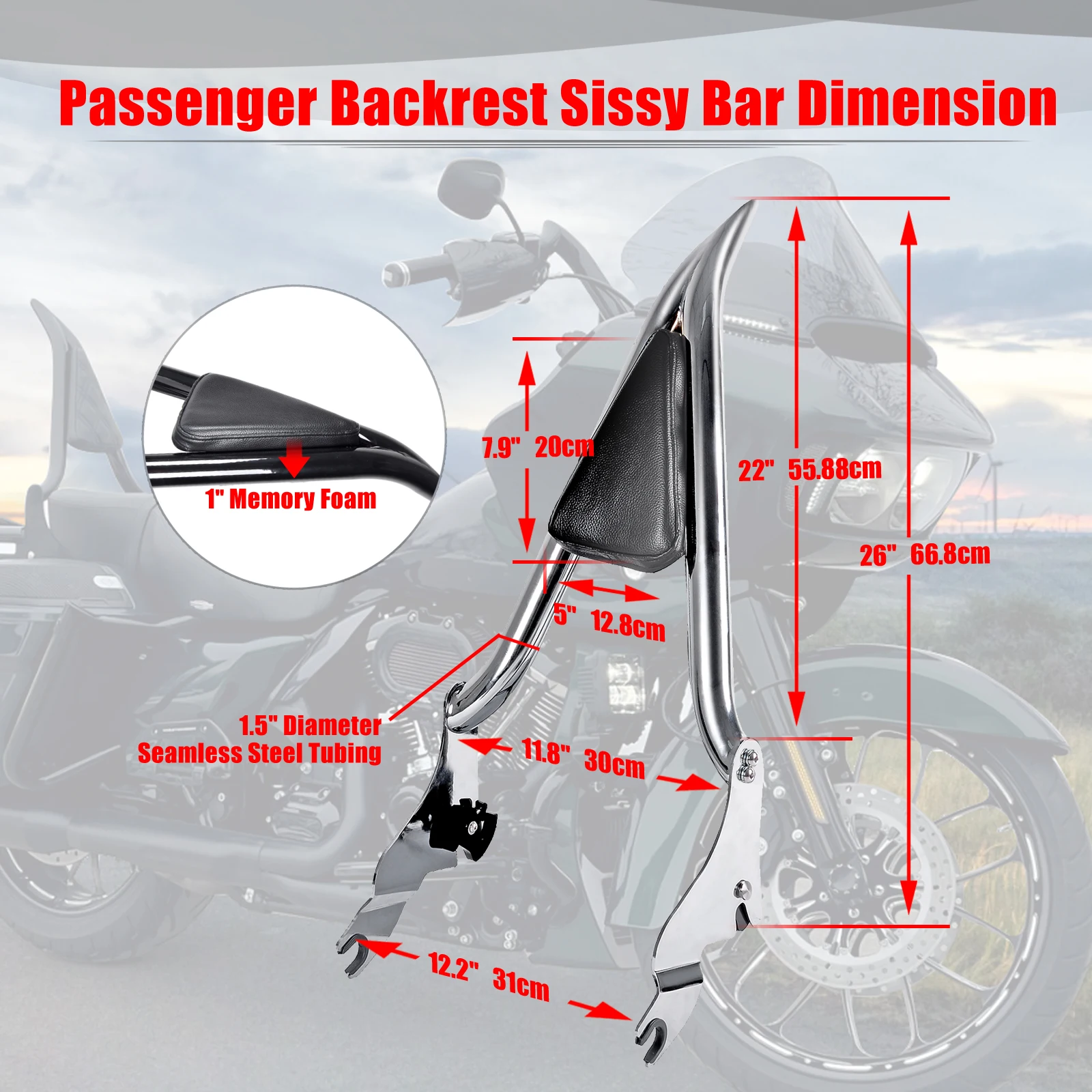 Мотоциклетът е Подвижна облегалка за сиси-бара на задния пътник с подплата в черен цвят за Harley Sportster XL 1200 883 72 48 Желязо Custom 04-21