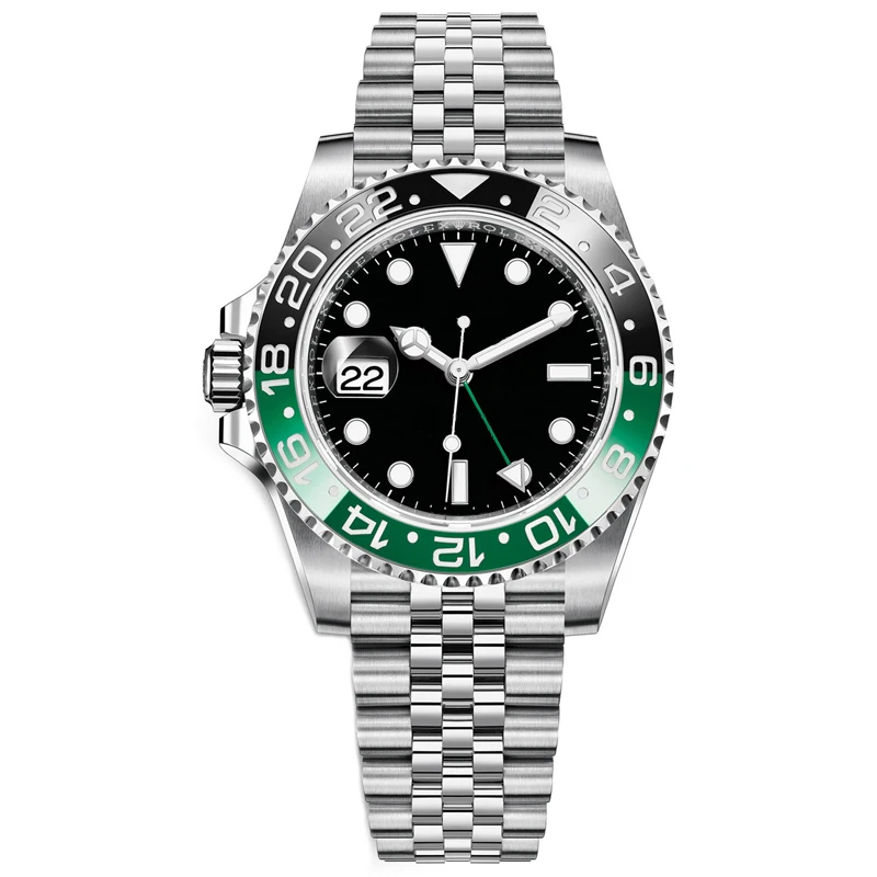 Мъжки механичен Часовник Clean Factory GMT 126720 Резервни Части За Часа на Вторичен пазар Черен / Зелен Керамични bezel Черен Циферблат механизъм За DD3285